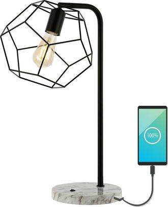 Jonathan Y Designs Penta 23.5 Industrial Farmhouse Head-Adjustable Iron LED Task Lamp with USB Charging Port, Black at Nordstrom