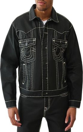 True Religion Super T Oversize Coated Denim Jacket in Coated Black at Nordstrom, Size Xxx-Large