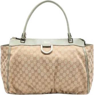 Gucci Pre-owned Vintage Canvas Tote Bag - Dames - Vintage Shopper - Beige - ONE Size - Leer - Vintage
