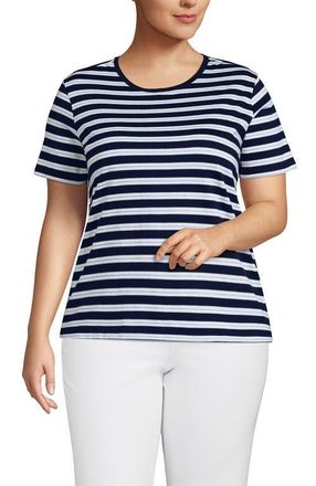 Lands End Relaxed Supima Cotton T-Shirt in Deep Sea/blue Multi Stripe at Nordstrom, Size 1X