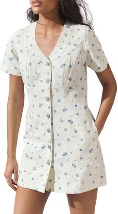 Next Floral Denim Minidress in Neutral at Nordstrom, Size X-Small