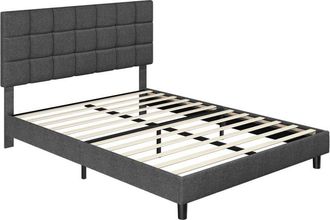 Yaheetech Yaheetech - Struttura Letto con Testiera Imbottita Supporto di Doghe in Legno Testiera Quadrata Altezza Regolabile Moderno Chiaro Grigio 160 x 200 cm
