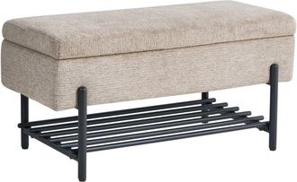 Beliani Banco Para Pasillo Tapizado De Tela Repelente Al Agua Con Almacenaje Patas De Metal Gris Pardo Solvang