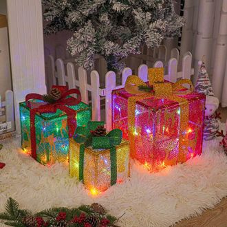 OEM Juego De 3 Cajas De Regalo Navide&ntilde;as Iluminadas, Adornos Navide&ntilde;os Para Interior/exterior, Cajas De Regalo Con Luces Led, Adornos Para &Aacute;rbol De Navida