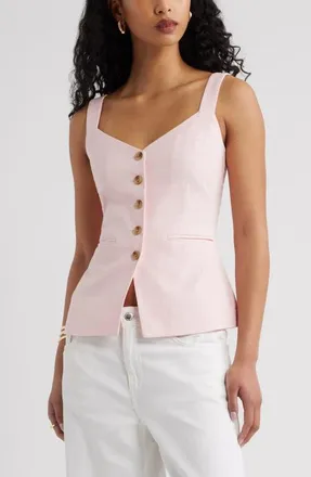 Open Edit Button Front Linen Blend Tank in Pink Pinkesque at Nordstrom, Size Xx-Small