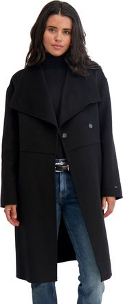 Elie Tahari Womens Coco Asymmetric Double-Faced Long Wool Blend Coat, Black