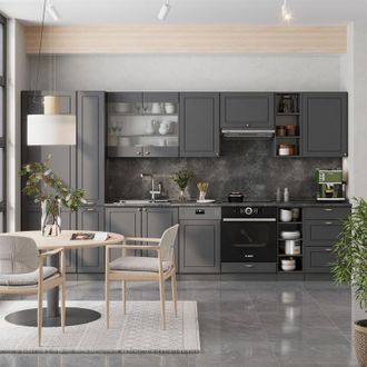 Vicco Mueble De Cocina Fame-line, Antracita-oro Landhaus, 355 Cm Sin Encimera, Vicco