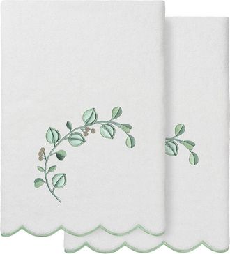 Linum Home Textiles 100% Turkish Cotton Wild Branch Scallop 2Pc Embellished Bath Towel Set
