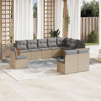 vidaXL Juego De Sof&aacute;s Jard&iacute;n Con Cojines Beige 10 Pzas Rat&aacute;n Sint&eacute;tico Vidaxl
