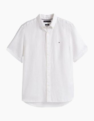 Tommy Hilfiger Mens Tommy Hilfiger Pigment Dyed Linen SS Shirt YBR White - Size: 38/Regular