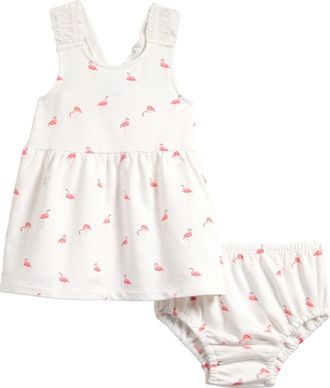 Splendid Flamingo Fun Cotton Blend Dress with Bloomers in Flamingo Print at Nordstrom, Size 12-18M