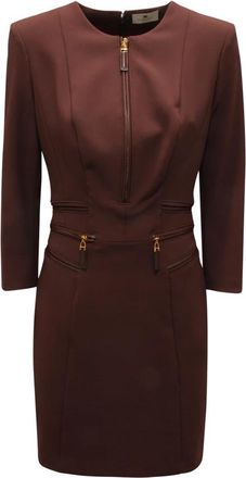 Elisabetta Franchi Abito Wo Zip Dress Ab-823-56E2 - Dames - Korte kleedjes - Bruin - XL - Leer - Kleedjes