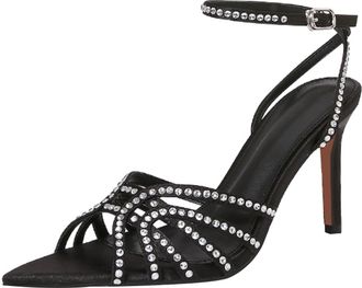 Generic Heel Sandals for Women Satin Open Toe Stiletto High Heel Sexy 8.5CM Openwork Rhinestones Pointed Toe Party Dress Heel (10.5)