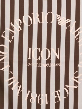Emporio Armani Icon Logo-Print Silk Scarf - Brown