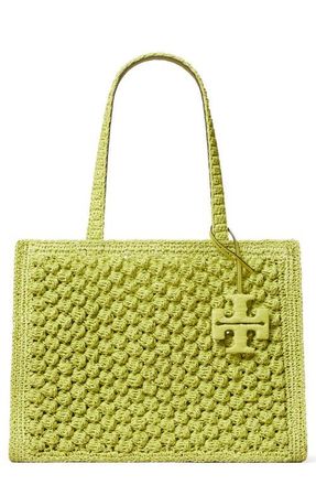 Tory Burch Ella Hand Crochet Straw Bag in Citrus Green at Nordstrom