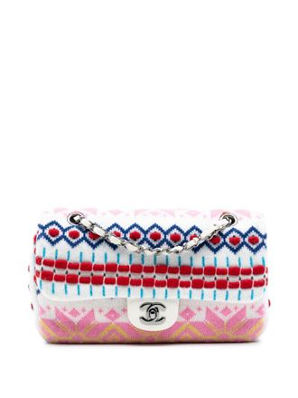 Chanel 2015-2016 Medium Classic Multicolor Cashmere Knit Single Flap shoulder bag - women - Wool - One Size - White