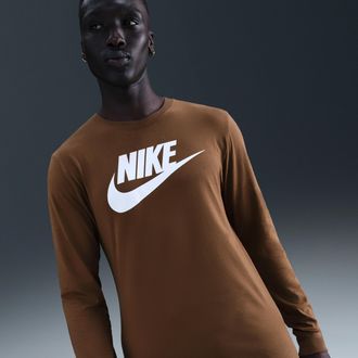 Nike Mens Nike Sportswear Long-Sleeve T-Shirt in Brown | CI6291-235