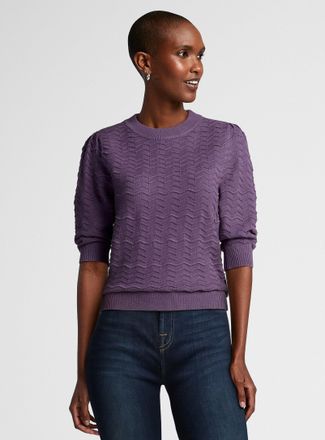 Contemporaine Womens Elbow-length sleeves fine textured knit sweater