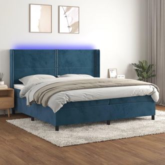 vidaXL Cama Box Spring Colch&oacute;n Y Led Terciopelo Azul Oscuro 200x200 Cm Vidaxl