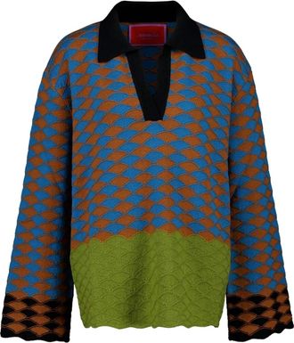 La DoubleJ geometric-pattern wool top - Blue