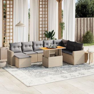 vidaXL Vidaxl - Set De Sof&aacute;s De Jard&iacute;n 9 Pzas Con Cojines Rat&aacute;n Sint&eacute;tico Beige
