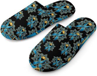 Generic Israel1 Star Ribbon Can-cer Awareness Mens Cozy Memory Foam Slippers Warm Cotton House Shoes Comfy Slipper for Indoor Outdoor