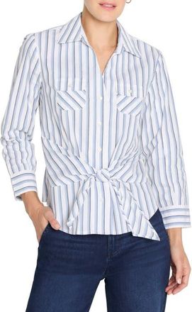 Nic+Zoe Iconic Stripe Tie Front Button-Up Shirt in Indigo Multi at Nordstrom, Size Xx-Large