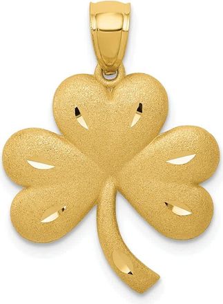 Diamond2Deal 14k Yellow Gold Brushed Diamond-cut Shamrock Pendant