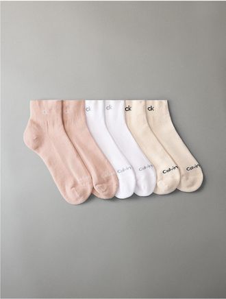 Calvin Klein Womens Basic Cushion Quarter 6-Pack Socks - Pink