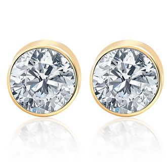 Pompeii3 40Ct Round Brilliant Cut Natural Quality VS2-SI1 Diamond Stud Earrings in 14K Gold Round Bezel Setting