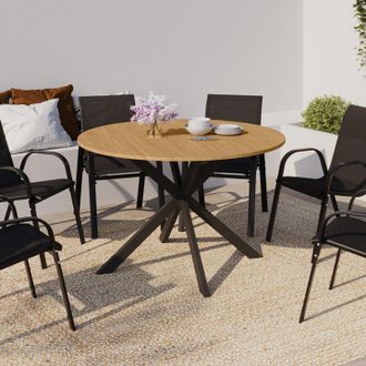 IDMarket Mesa De Jard&iacute;n Redonda Messina, 120 Cm, 6 Plazas, Pata De Ara&ntilde;a, Tablero De Metal Efecto Madera