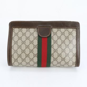 Gucci Brown Leather Coated Canvas Pouch (Pre-Owned)