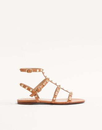 Valentino Garavani Rockstud Flat Calfskin Sandal With Straps Wo