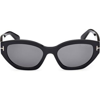 Tom Ford Penny 55mm Polarized Geometric Sunglasses in Shiny Black/Eco/Smoke at Nordstrom Rack