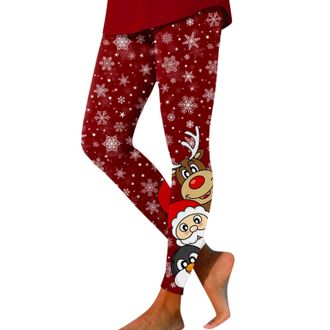 Generic Xmas Leggings Women High Waisted Stretchy Fabric with Christmas Themed Designs Including Santa Reindeer Snowflakes Perfect for Yoga Running Gym (L)