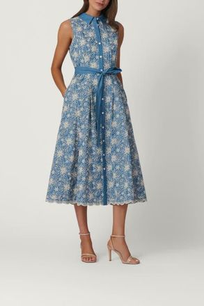 Shoshanna Embroidered Kendra Dress in Chambray/ivory at Nordstrom, Size 12