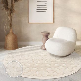 Paco Home Paco Home Alfombra Salon De Habitacion Cocina Exterior Terraza Jardin Nordica Boho Chic &Oslash; 200 Cm Redon, Crema