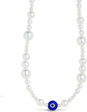 Sterling Forever Sibyl Evil Eye & Pearl Choker Necklace