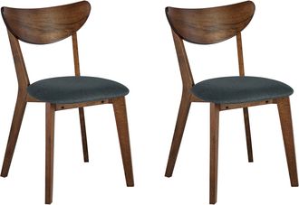 Beliani Beliani - Conjunto De 2 Sillas De Madera De Caucho Oscura Gris Coj&iacute;n Asiento Comedor Erie