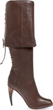 Alexander McQueen Alexander McQueen, Heeled Boots, female, Brown, Size: 8 1/2 US Horn Heel Knee-High Boot
