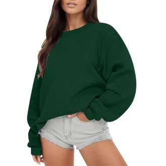 Generic Womens Long Sleeve Sweatshirts Crewneck Casual Solid Color Pullover Shirts Oversized Loose Fall Top Ladies Sweatshirt with Pockets Casual Loose Shirts