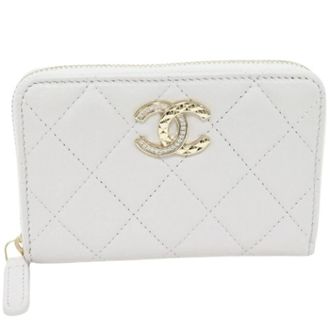 Chanel Pre-owned Wallets, female, White, Size: ONE SIZE Pre-owned Lambskin Coin Case Card Holder