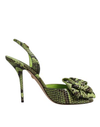 Dolce & Gabbana Green Python Leather Heels Sandals Womens Shoes