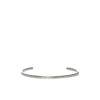 Maison Margiela Accessoires, Dames, Grijs, S, Leer, Logo Manchetarmband