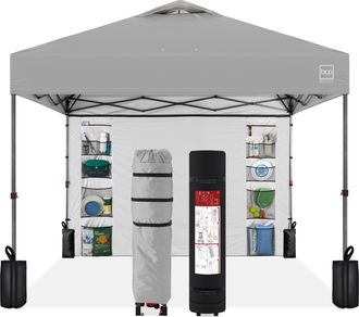 Best Choice Products 10x10ft Easy Setup Pop Up Canopy, Portable Tent w/ Side Wall, 1-Button Push, Case