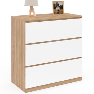 IDMarket Cofre De 3 Cajones Tomi 78 Cm En Haya Y Blanco