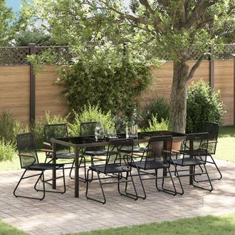 Berkfield Home 9 Piece Garden Dining Set Black PVC Rattan