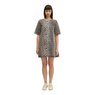 Ganni Print Denim Open Back Mini Jurk - Dames - Korte kleedjes - Bruin - S - Denim - Kleedjes