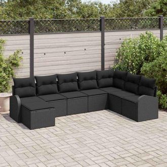 vidaXL Vidaxl - Conjunto De Sof&aacute; De Jard&iacute;n Con Coj&iacute;n 8 Pcs Negro Polirat&aacute;n