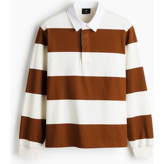 H&M Regular Fit Cotton Rugby Shirt in Brown/color Block at Nordstrom, Size X-Large